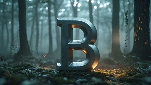 Glowing letter b on mossy forest floor