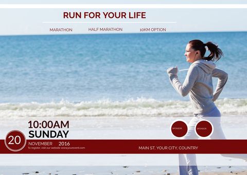Marathon Event Promotion Featuring Female Runner on Beach - Download Free Stock Templates Pikwizard.com