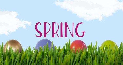 Colorful Easter Eggs in Grass Under Spring Sky - Download Free Stock Images Pikwizard.com