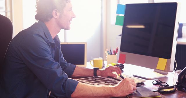 Creative Designer Working at Modern Office Desk During Day - Download Free Stock Images Pikwizard.com