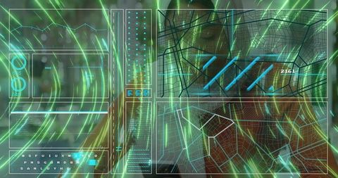 Futuristic holographic interface with neon data visualization