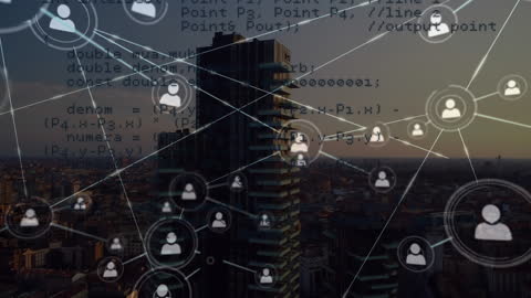 Digital Network Overlay on Urban Cityscape