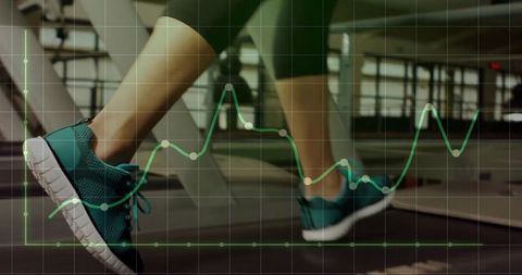 Runner on Treadmill with Fitness Tracking Graph Overlay
