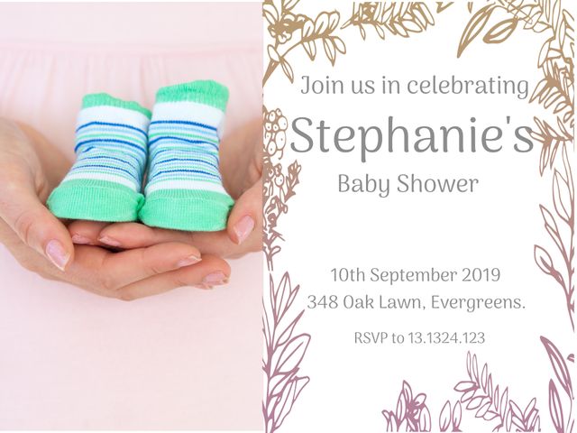 Hands Holding Baby Socks Celebrating Baby Shower Event Invitations - Download Free Stock Templates Pikwizard.com