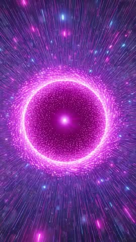 Magenta Energy Ring Pulsing Through Neon Particle Tunnel Vertical Motion Loop