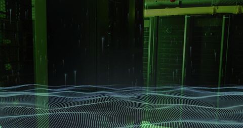 Futuristic AI Data Processing in a Server Room with Digital Mesh Overlay - Download Free Stock Images Pikwizard.com