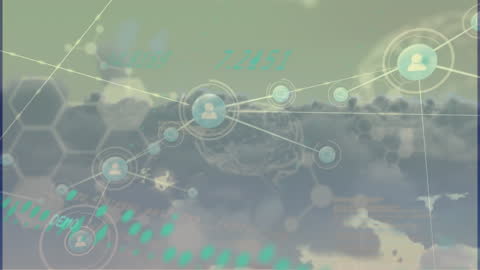 Digital Network Connections with Icons and Data Overlay