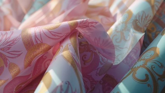 Luxury textile with gold damask on pink and turquoise