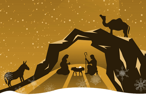 transparent nativity scene silhouette against starry yellow sky - Download Free Stock Videos Pikwizard.com