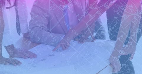 Team Collaborating on Mathematical Data Project with Digital Overlay