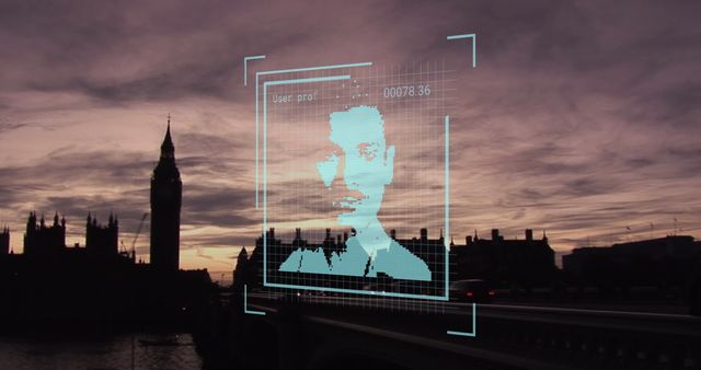 Biometric Data Overlay on London Skyline - Download Free Stock Images Pikwizard.com