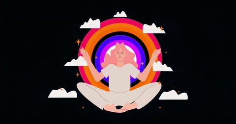 Spiritual meditating figure amid vibrant abstract backdrop