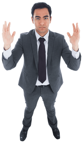 serious businessman in gray suit with raised hands transparent background - Download Free Stock Videos Pikwizard.com