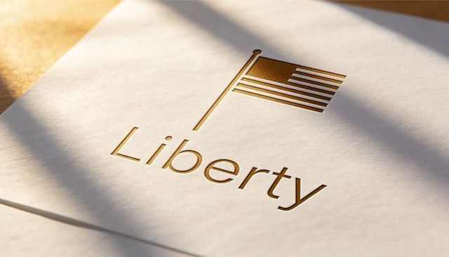 Debossed Liberty Die-Cut Flag on Cream Cardstock with Soft Sunlight and Fine Shadows