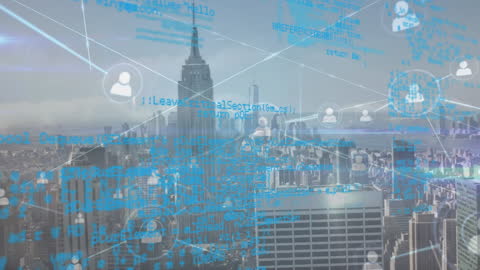 Digital Interface and Network Connectivity Over Urban Skyline