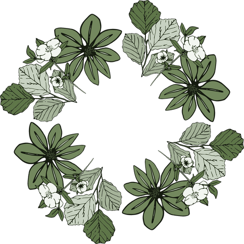 Transparent Ring of Green Flowers and Foliage Illustration