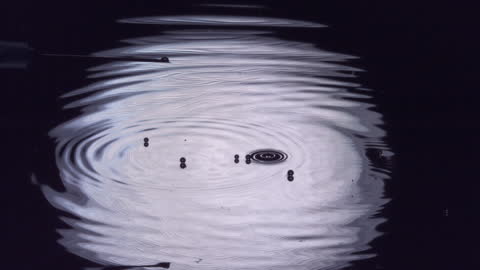 Slow Motion Water Droplets Creating Ripples in Midnight Serenity