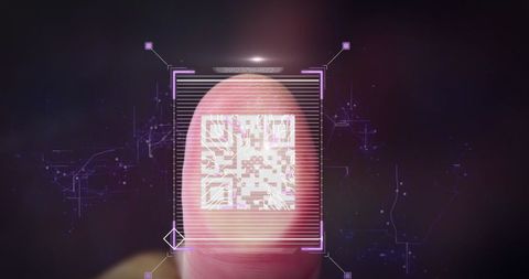 Futuristic Biometric Fingerprint and QR Code Technology Concept