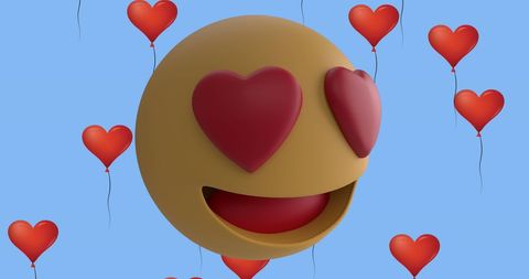 Heart-Eyed Emoji with Balloons on Blue Background - Download Free Stock Images Pikwizard.com