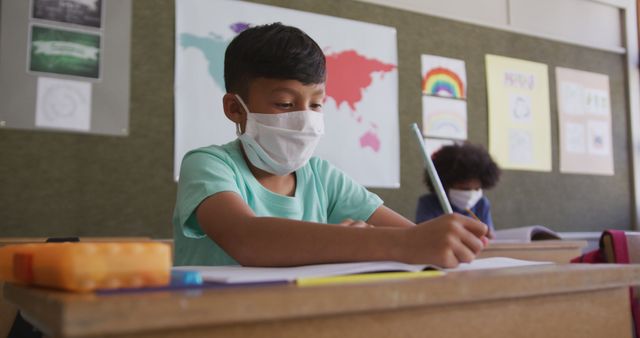 Students Wearing Masks Studying in Classroom - Download Free Stock Images Pikwizard.com