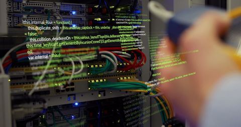Data Activities Overlaid on Caucasian Woman in Server Room - Download Free Stock Images Pikwizard.com