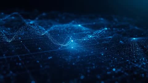 Pulsing Blue Lights Ripple Across Digital Data Grid