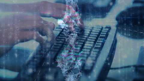 DNA and Data Processing Overlapping Hands Typing on Keyboard