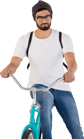 Portrait of Stylish Man on Vintage Bicycle, Transparent Background