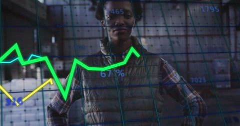 Analyst reviewing industrial data with future technology interface