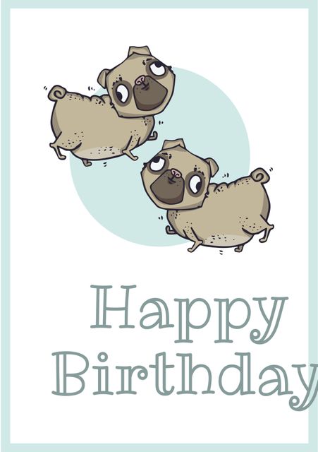 This playful birthday card features cartoon pugs adding a touch of humor and joy. Perfect for sending warm birthday wishes to pet lovers. Ideal for birthday and pet-themed party invitations, greeting cards, and light-hearted messages.