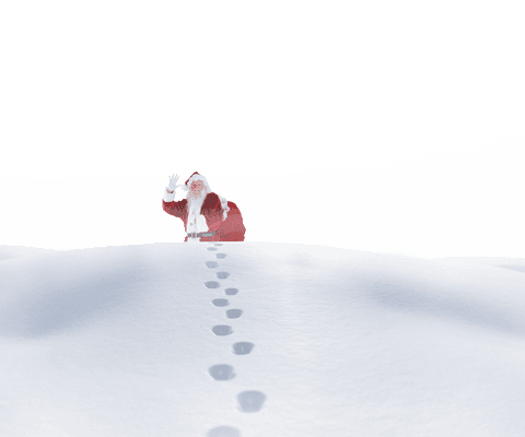Transparent Santa Claus Walking in Snow with Footsteps