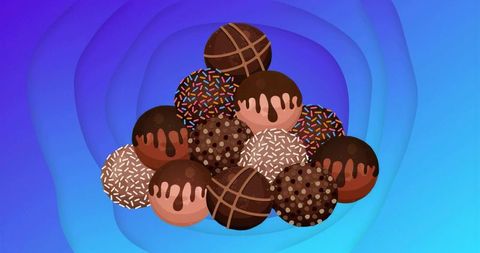 Assorted chocolate truffles on vibrant background