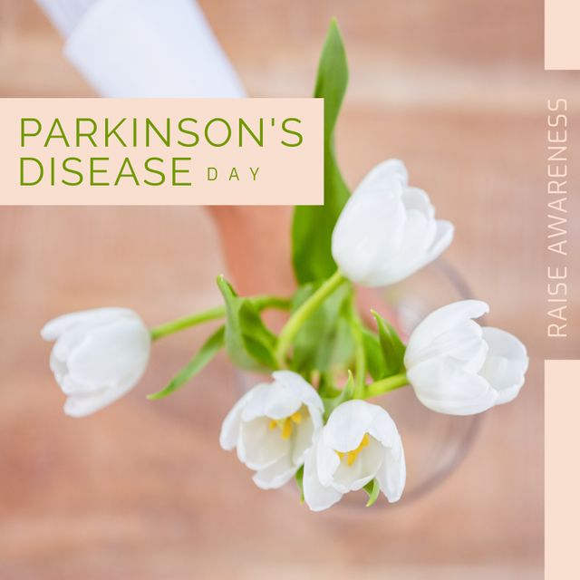 Parkinson's Disease Awareness with Woman Holding White Tulips - Download Free Stock Templates Pikwizard.com