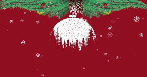 Festive Ornament with Snowflakes on Red Background