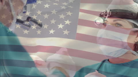 Surgeons Collaborating with Overlay of American Flag