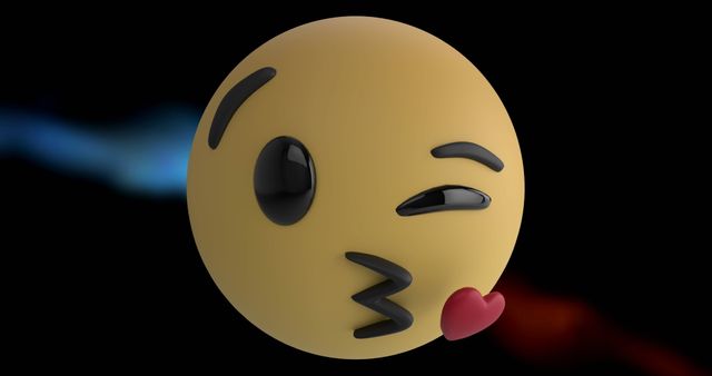 Winking Face Emoji Blowing a Kiss with Red Heart and Black Background - Download Free Stock Images Pikwizard.com