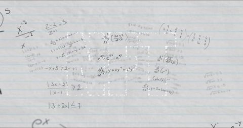 Ruled notebook with algebra and calculus formulas