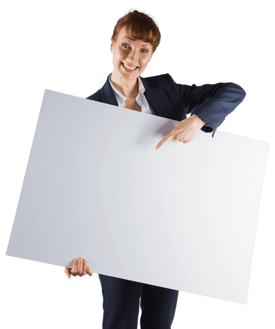 Smiling Businesswoman Holding Blank Board on Transparent Background - Download Free Stock Videos Pikwizard.com