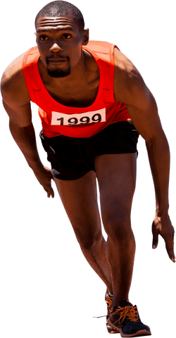 Focused African American Runner Isolated on Transparent Background