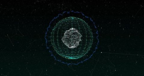 Pulsing multicolor spherical network floating in deep space void