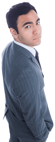 Transparent Background Biracial Businessman in Formal Suit Looking Over Shoulder