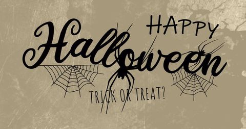 Happy Halloween Greeting with Spider Web and Bold Text