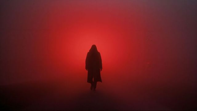 Mystical Silhouette in Red Foggy Ambience