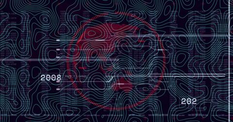 Futuristic data visualization with world map and contour lines