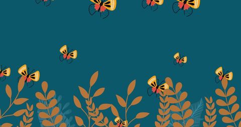 Butterflies and Autumn Leaves on Teal Background
