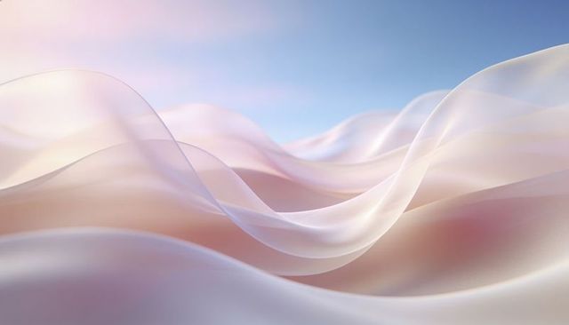 Flowing translucent ribbons forming layered pastel waves with iridescent silk glow