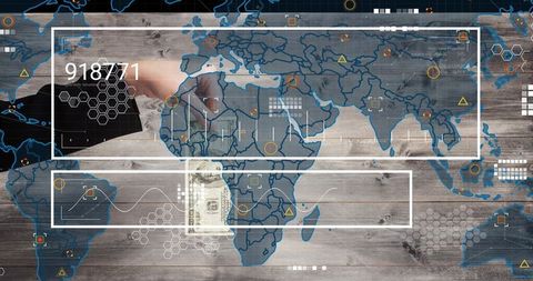 Global Finance Dashboard Displaying World Map Overlay, Currency Analytics and Data HUD