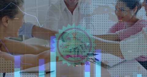 Diverse team analyzing global business statistics