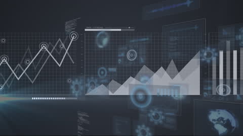 Futuristic Interface with Holographic Graphs and Data Analytics