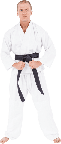Karate practitioner in traditional gi on transparent background
